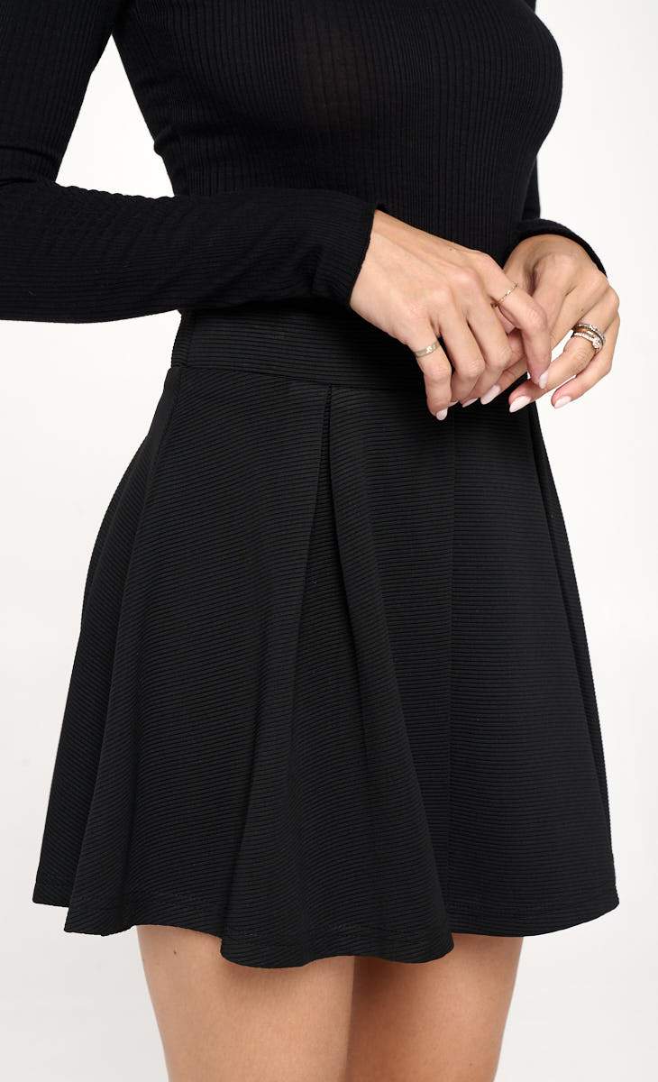 High-Waisted Pleated Skater Mini Skirt