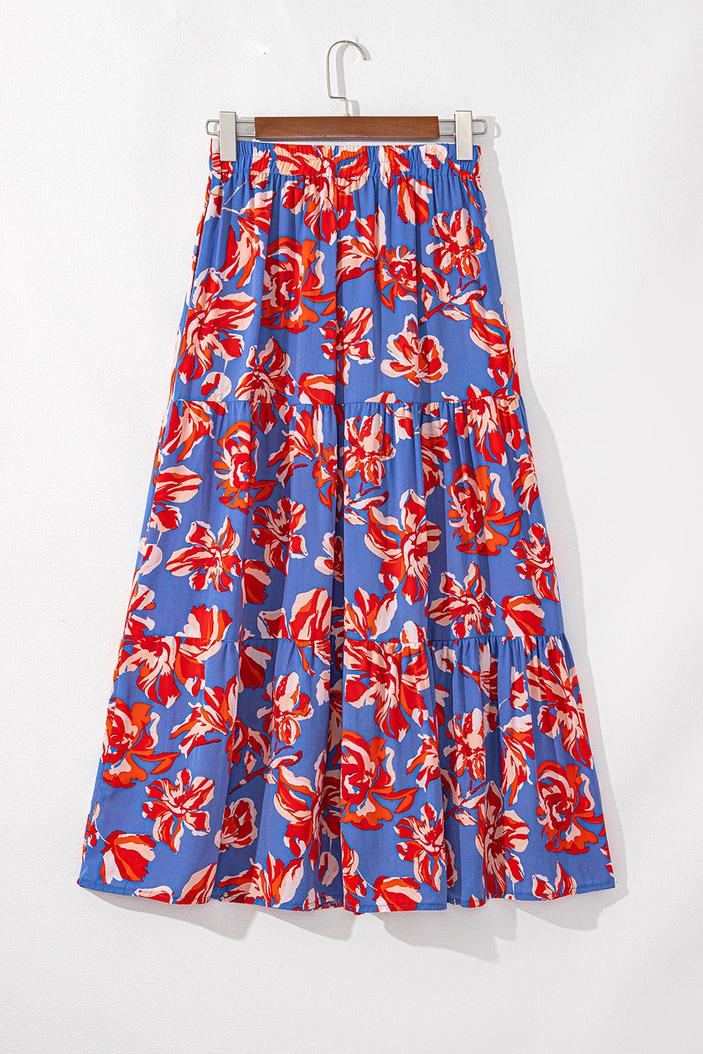 Boho Floral Tiered Slit Maxi Skirt