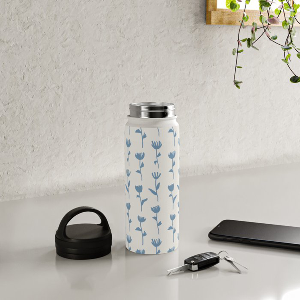 Azure Blossom Hydration Flask - Floral Accent Insulated Bottle