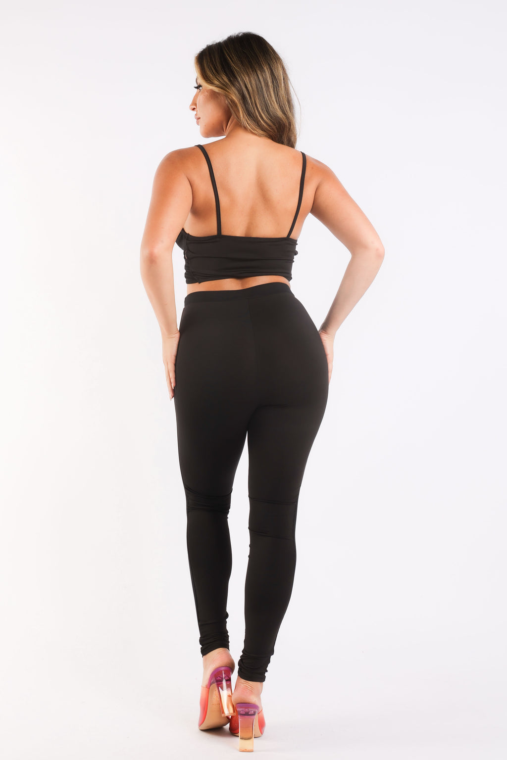 Mesh Contrast Strappy Top & Leggings Set