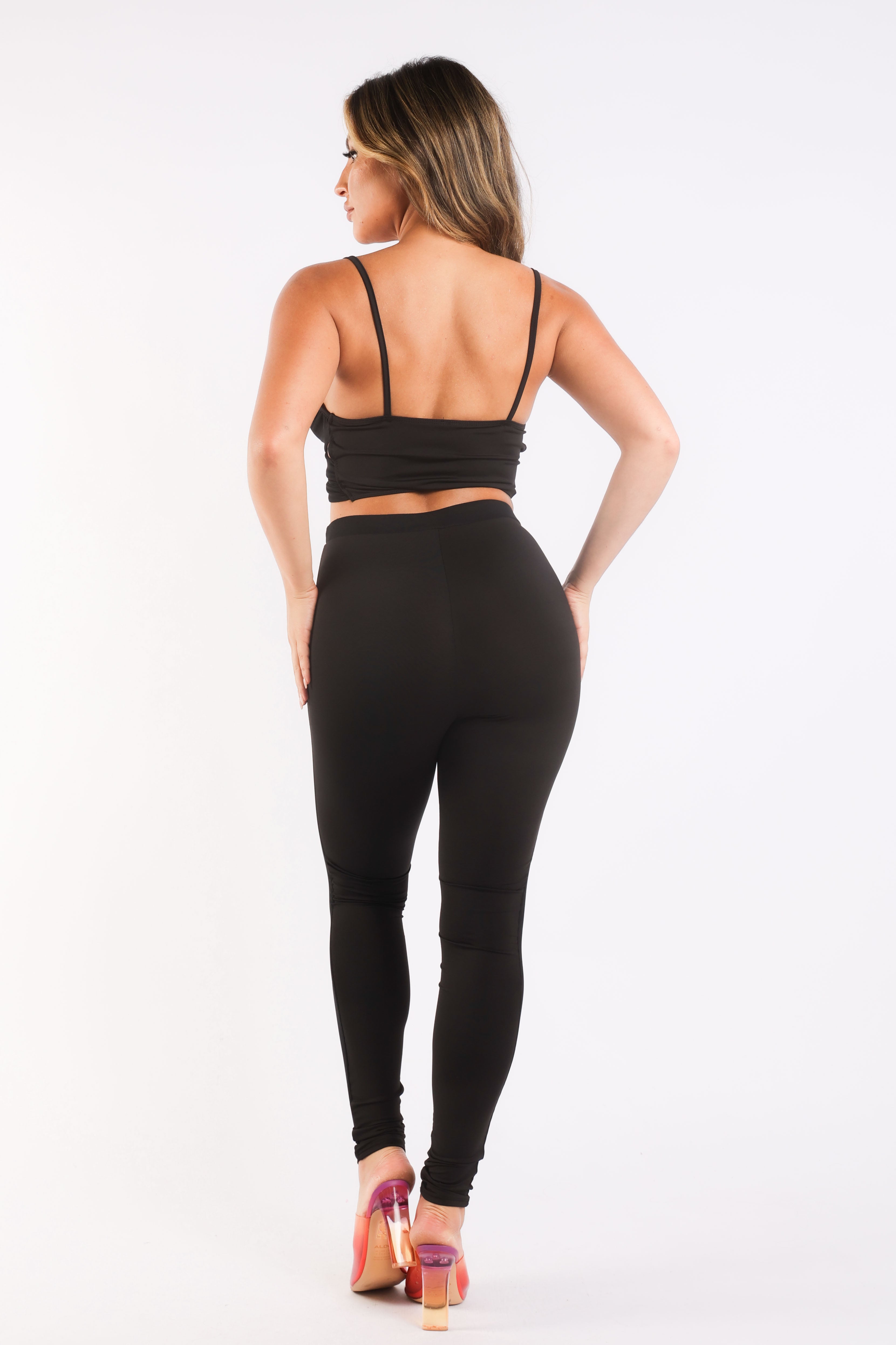 Mesh Contrast Strappy Top & Leggings Set