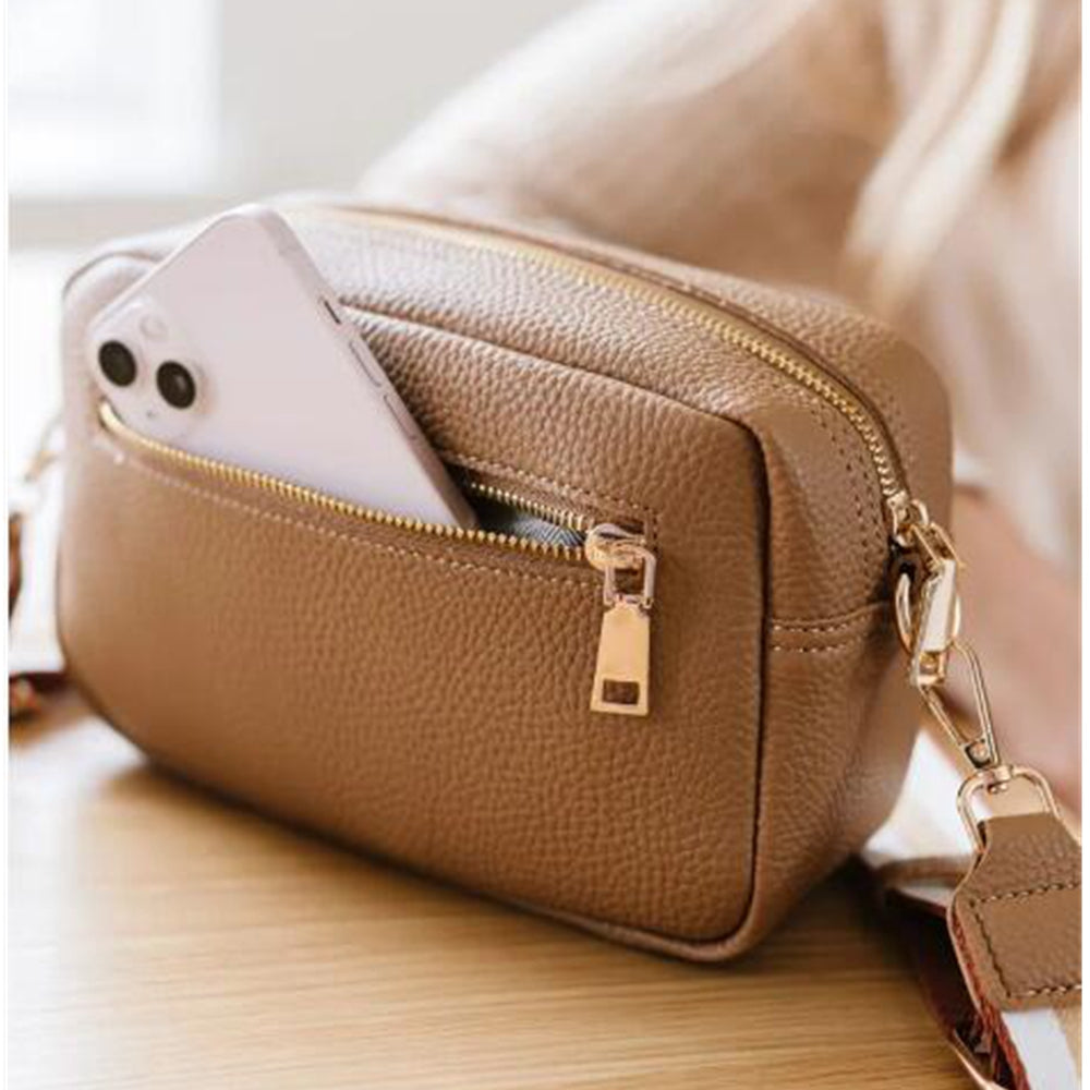 Genuine Leather Wide Strap Crossbody Bag