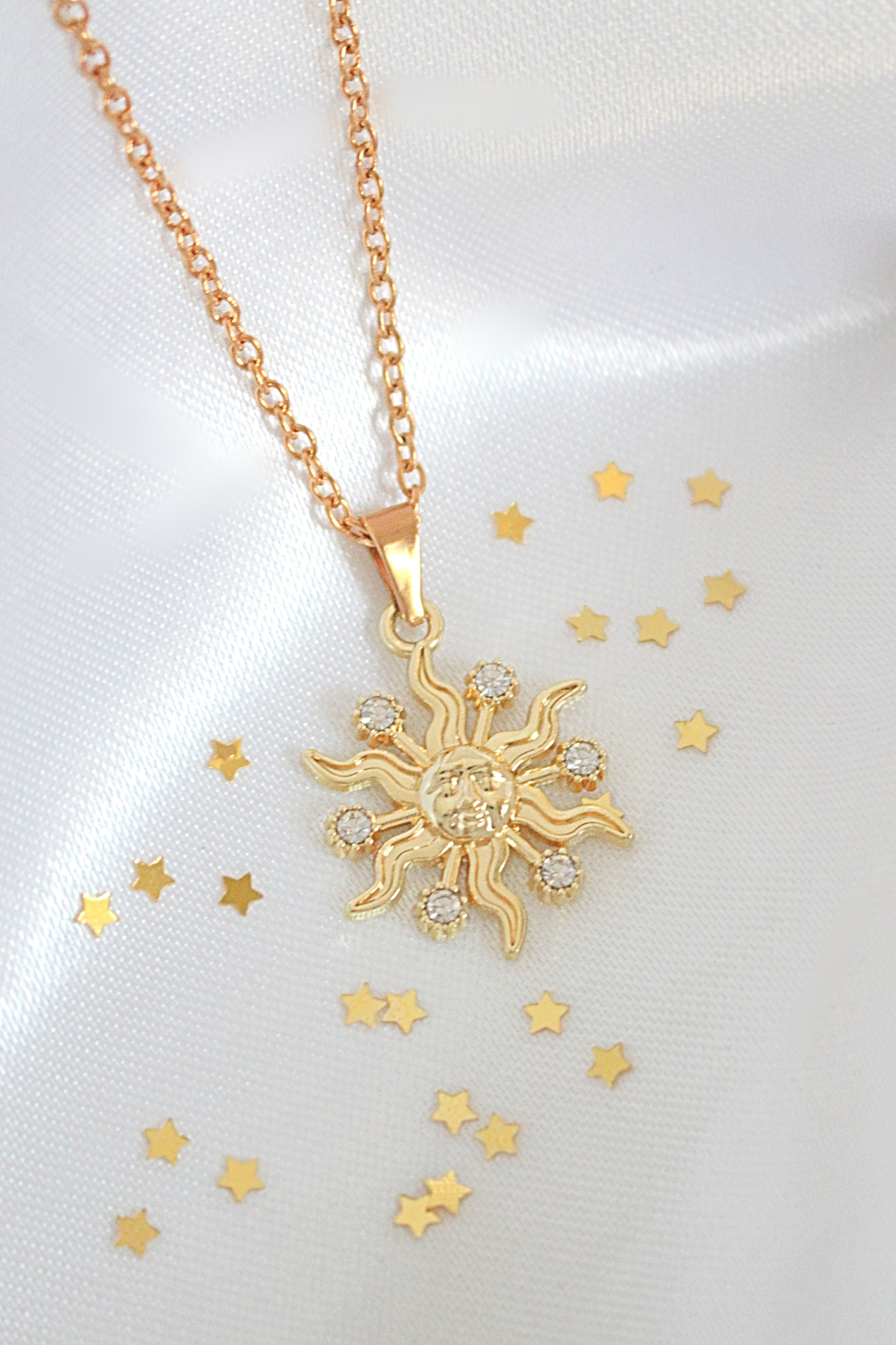 24K Radiance CZ Sunburst Pendant Necklace