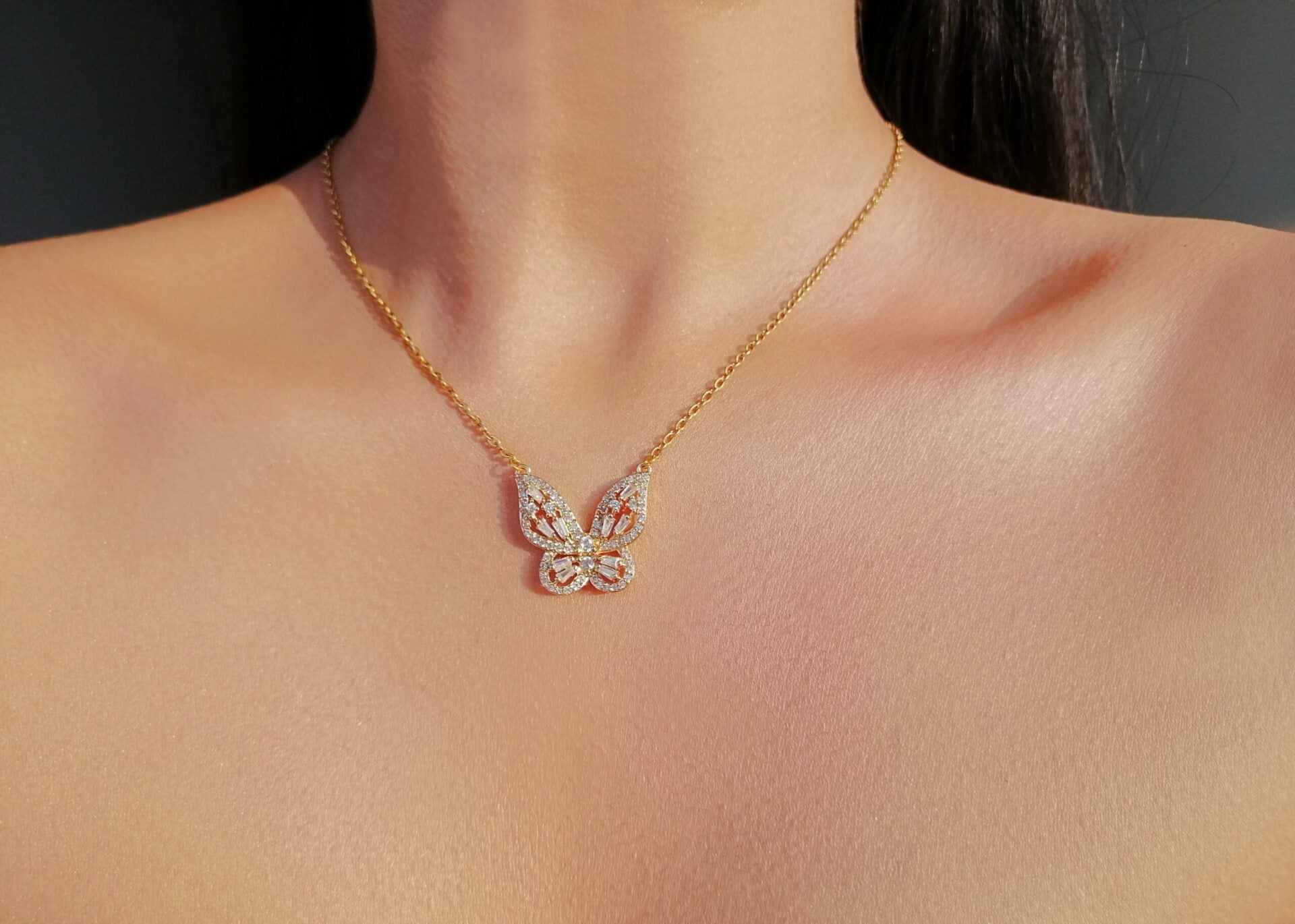 24K Gold Butterfly Pendant Necklace