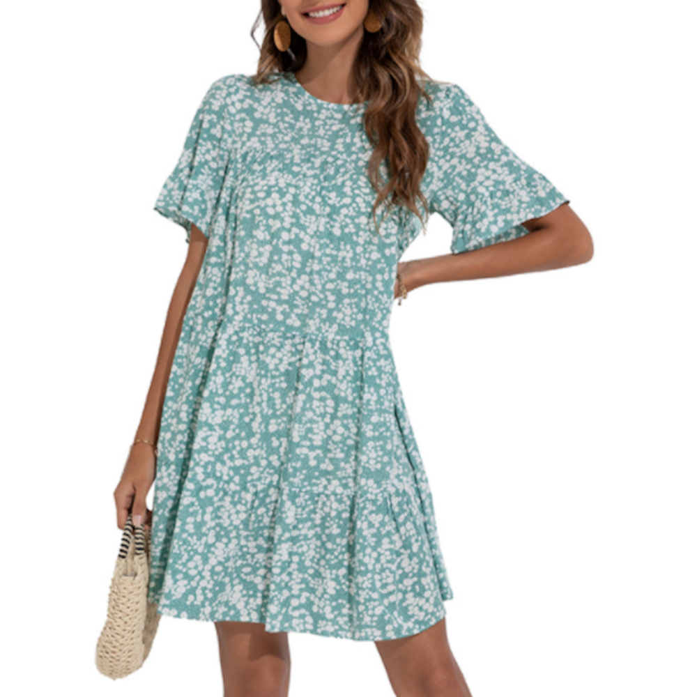 Floral Ruffle Sleeve A-Line Dress
