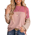 Color Block Crewneck Knit Pullover Top