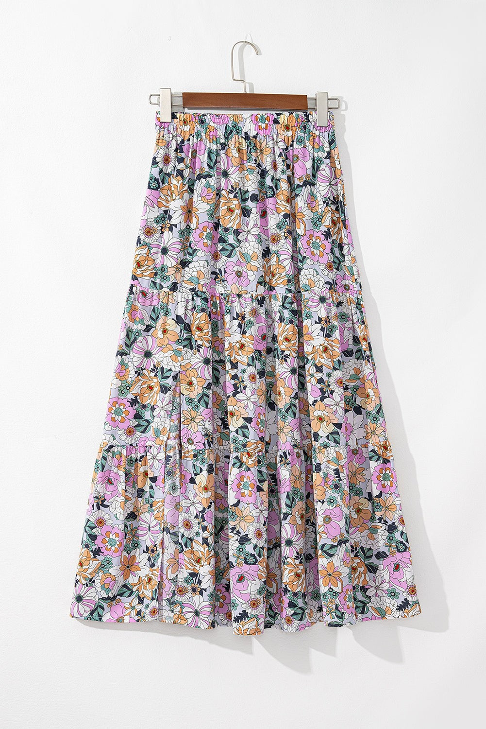 Boho Floral Tiered Slit Maxi Skirt