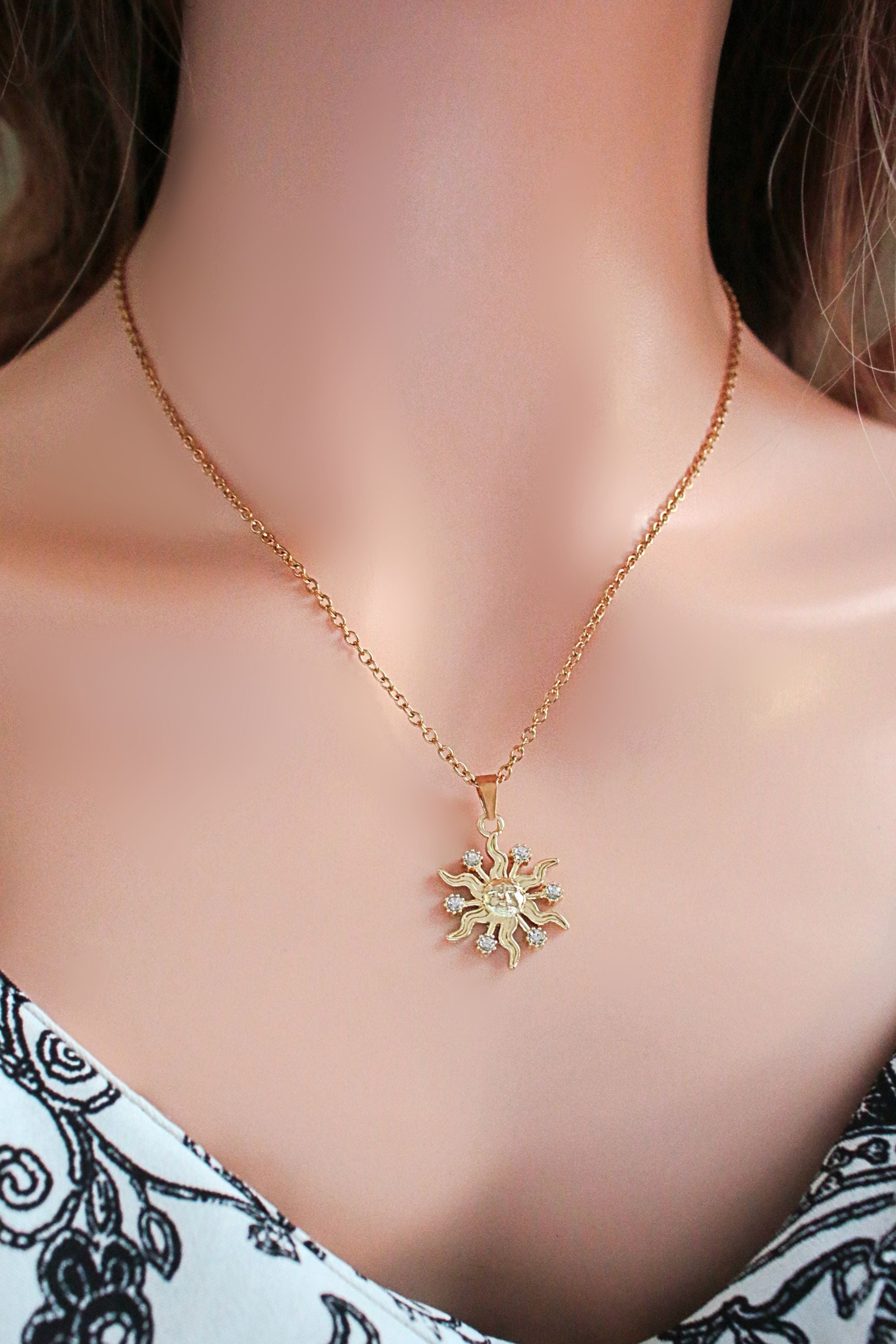 24K Radiance CZ Sunburst Pendant Necklace
