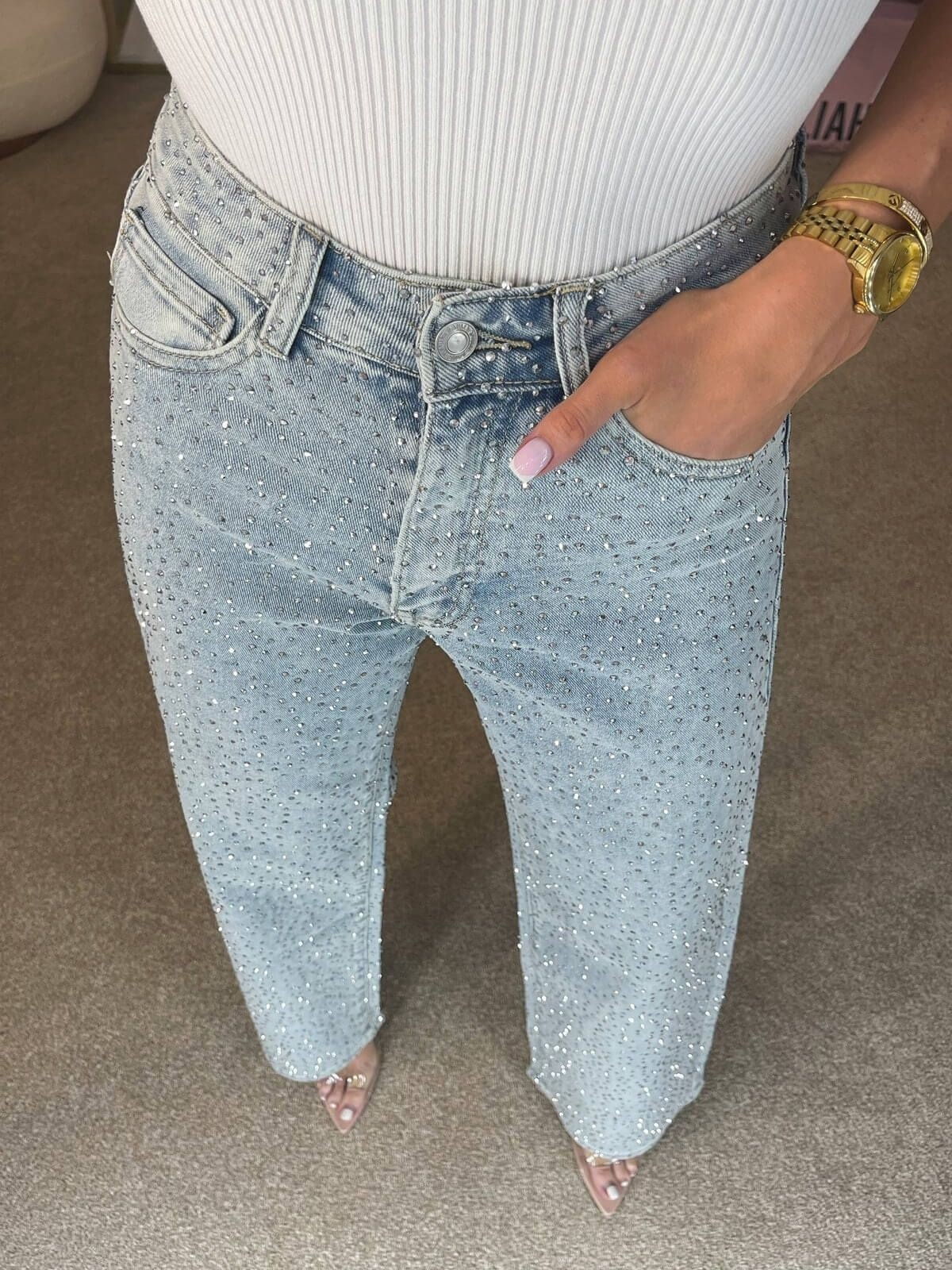 Edition 25 High-Waist Straight Glitter Street Jeans