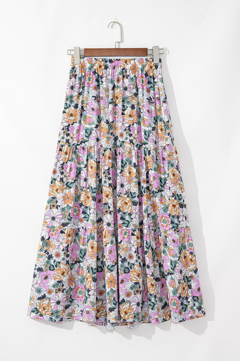 Boho Floral Tiered Slit Maxi Skirt