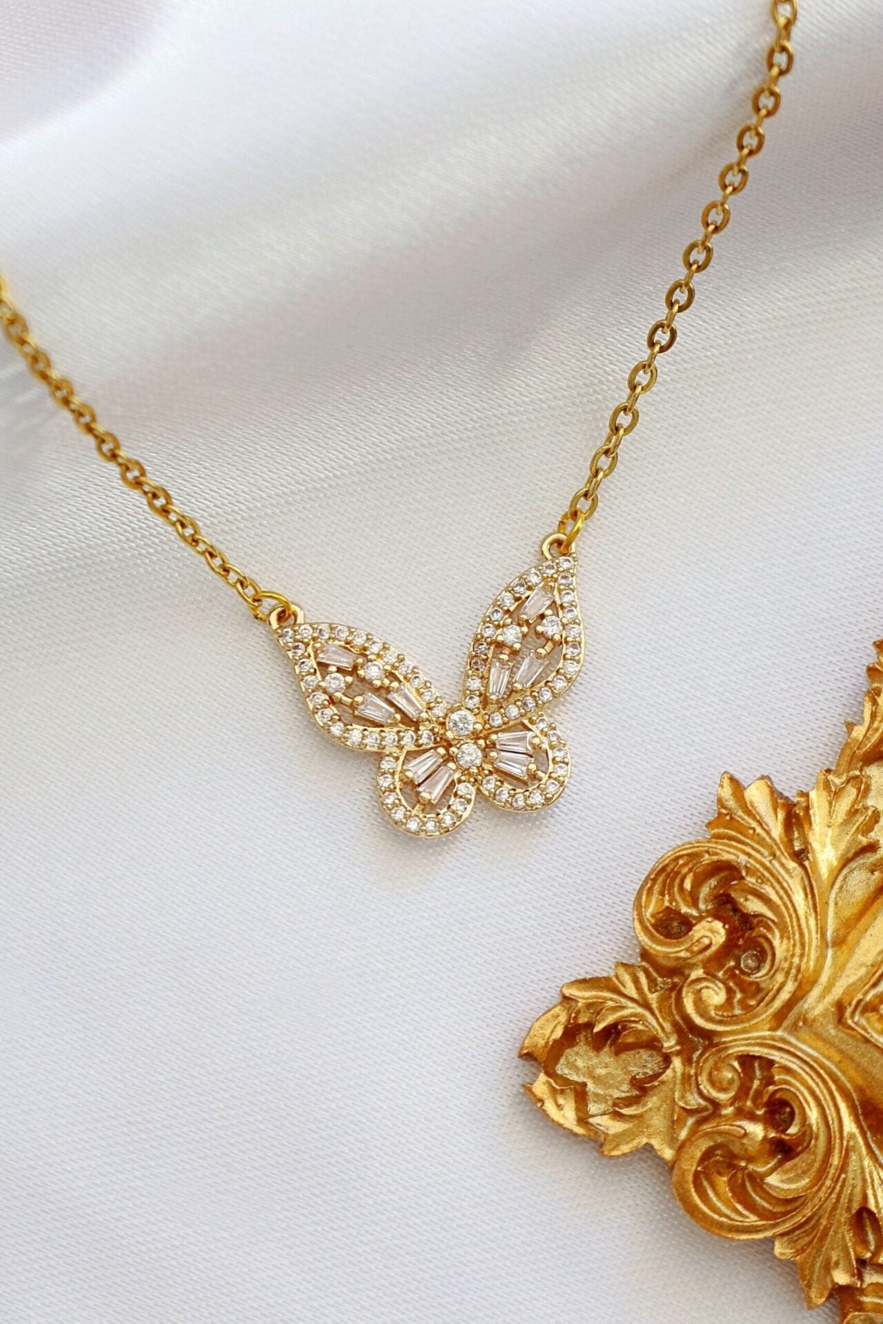 24K Gold Butterfly Pendant Necklace