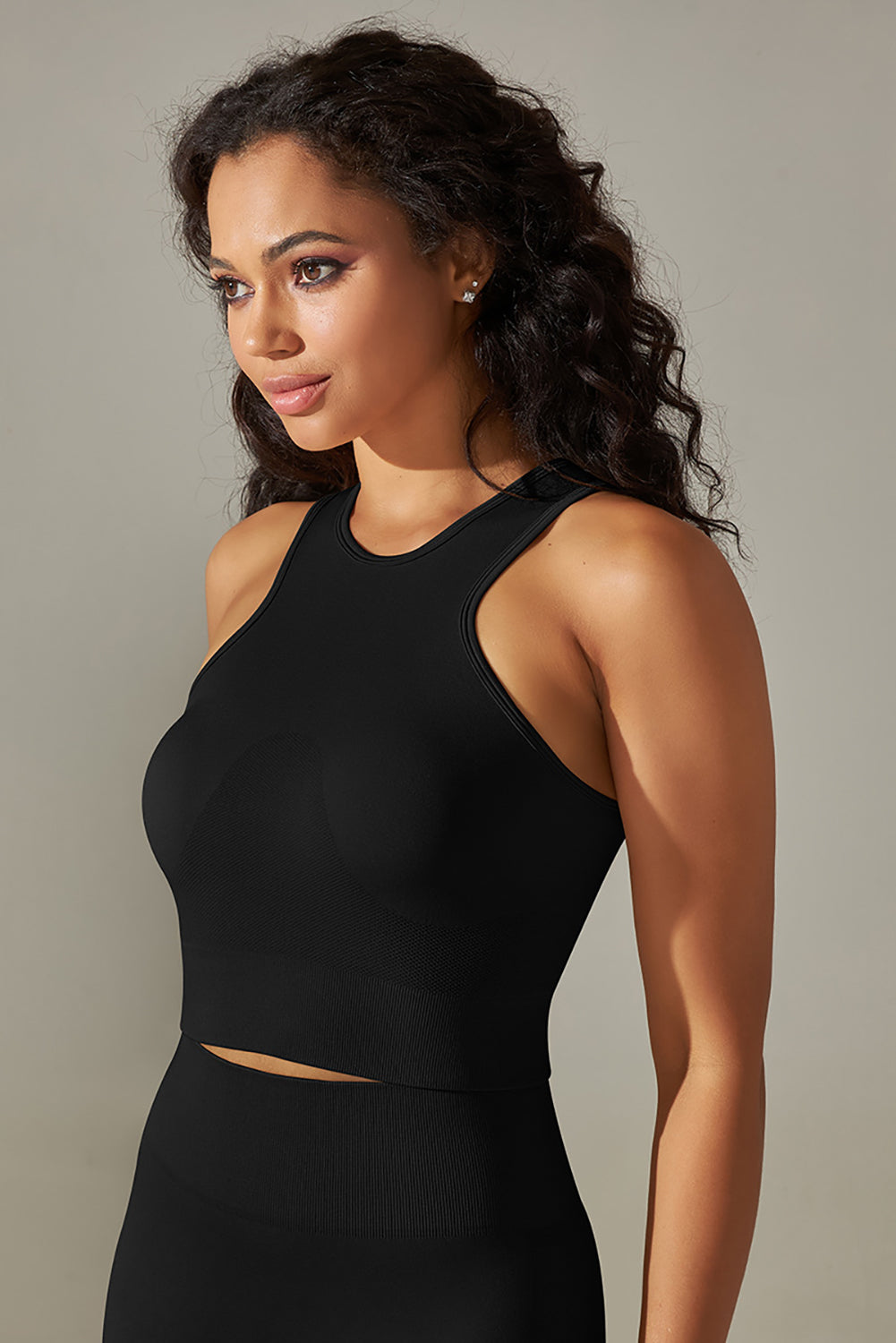 Black Crew Neck Cropped Sports Tank