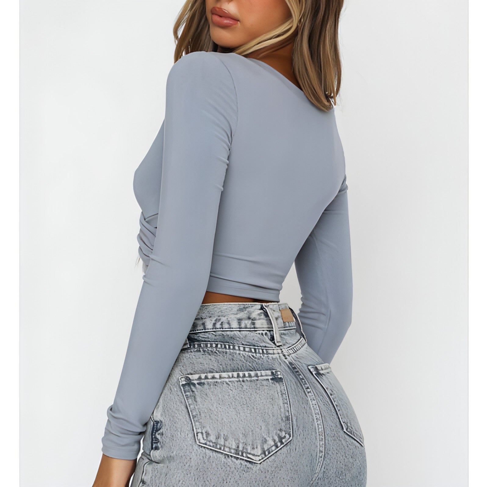 Enigma Sculpt Long-Sleeve - Sleek Cross V-Neck Stitch Top