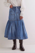 Munsieur Boho Denim Midi Pocket Skirt