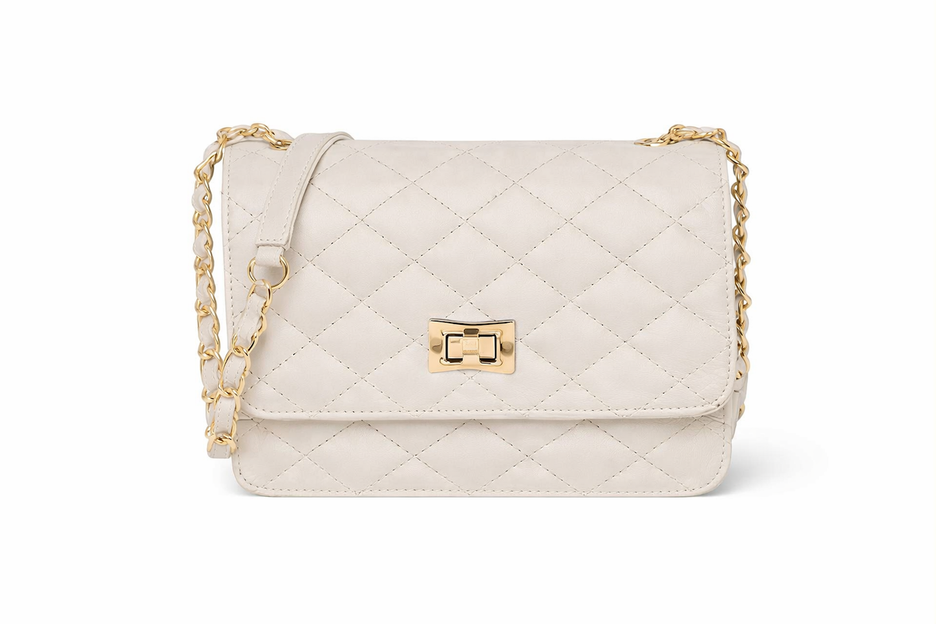 Cream Quilted Leather Crossbody Bag